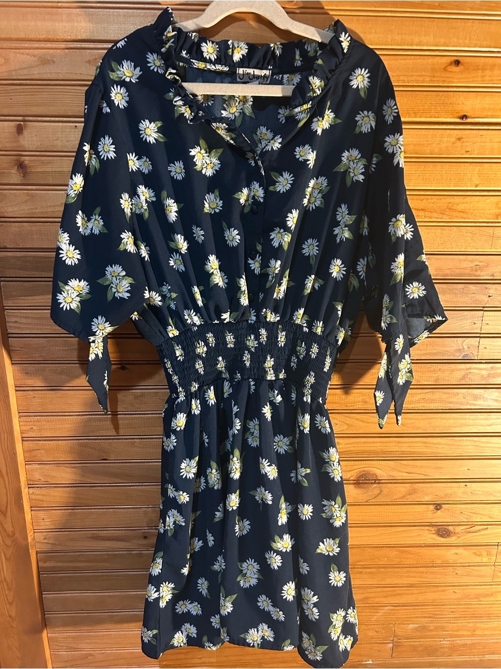 J for Justify Navy Daisy Print Smocked Mini Dress